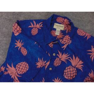 Cooke Street Shirt Mens Large Blue Pink Pineapple Hawaiian Aloha Cotton